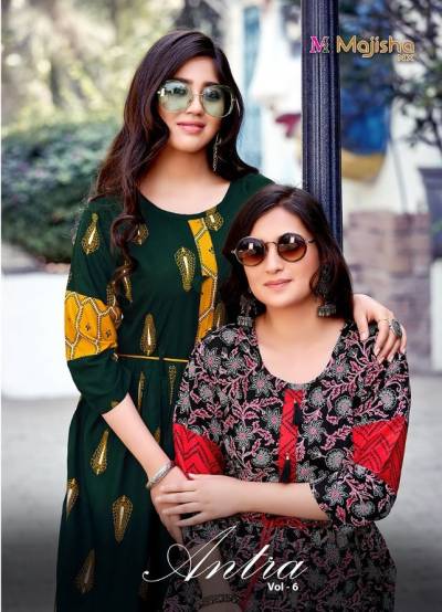 Antra Vol 6 By Majisha Nx Fancy Foil Printed Rayon Gown Collection